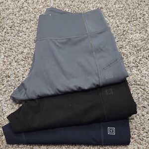 5.11 Tactical Womens Large Gray and Black. Navy Blue Leggings Gently Used